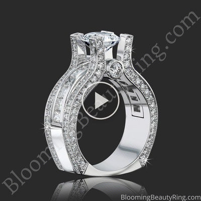New Design Wide Band Diamond Engagement Ring With Tension Set Diamond – bbr744e standing up video