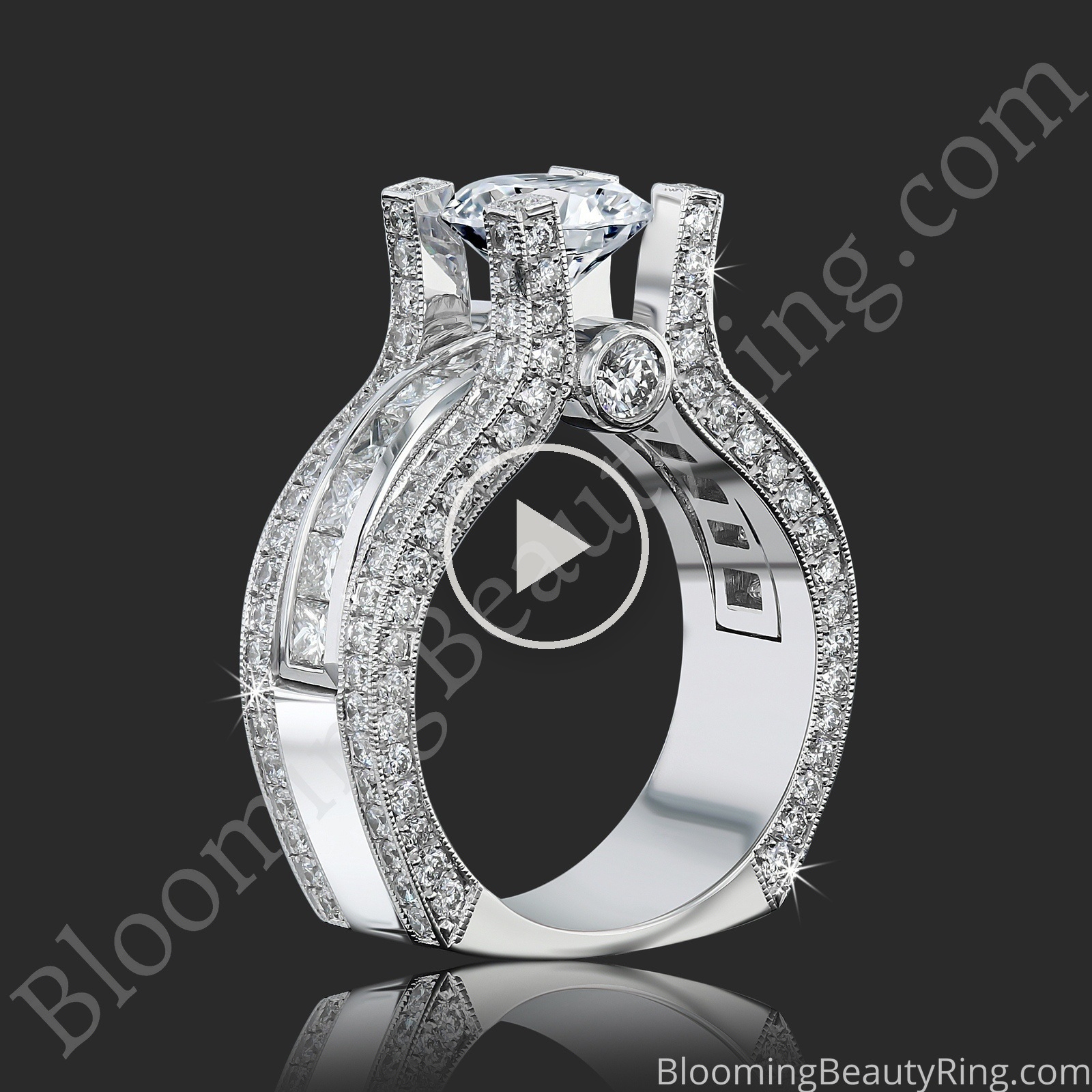 New Design Wide Band Diamond Engagement Ring With Tension Set Diamond – bbr744e standing up video