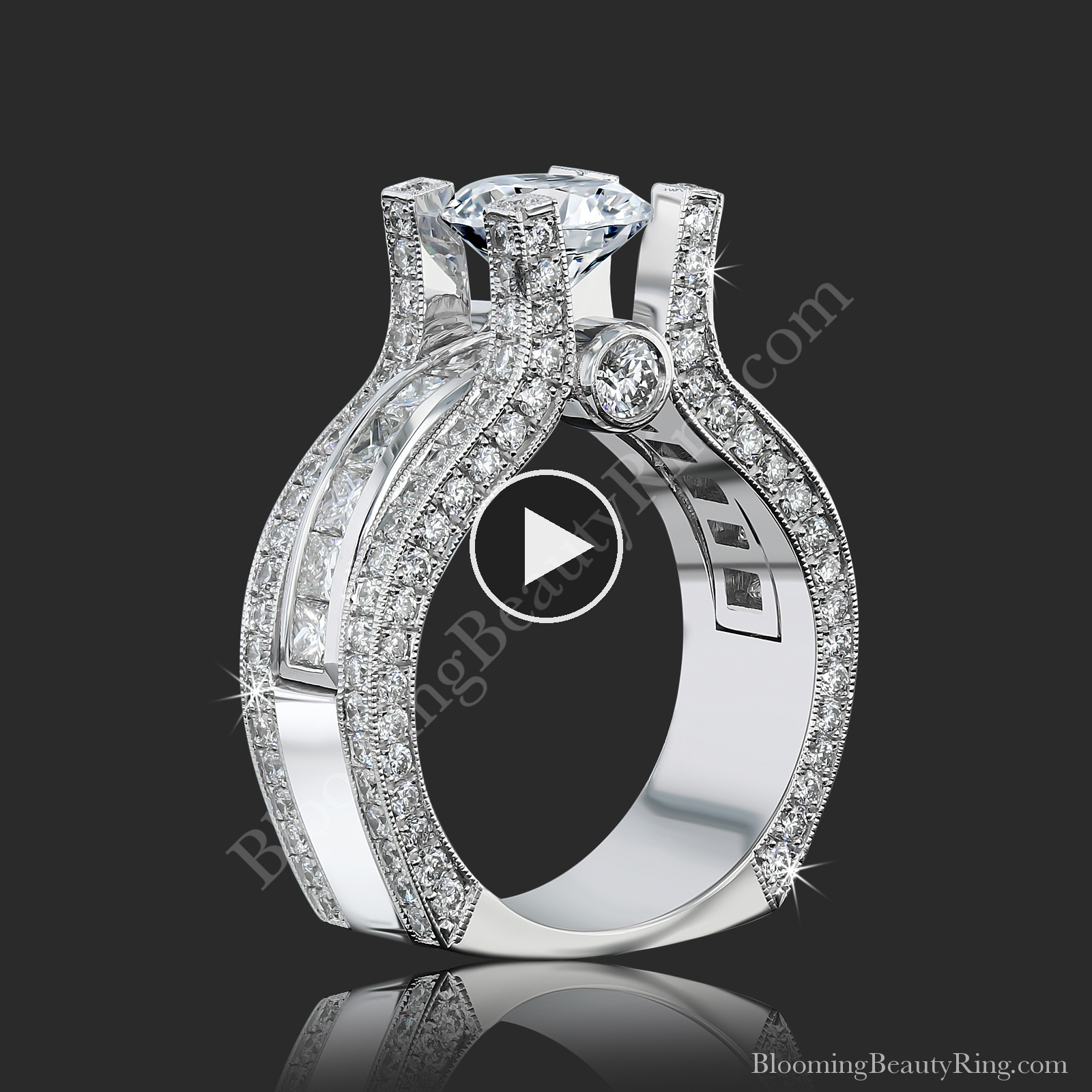New Design Wide Band Diamond Engagement Ring With Tension Set Diamond – bbr744e standing up video