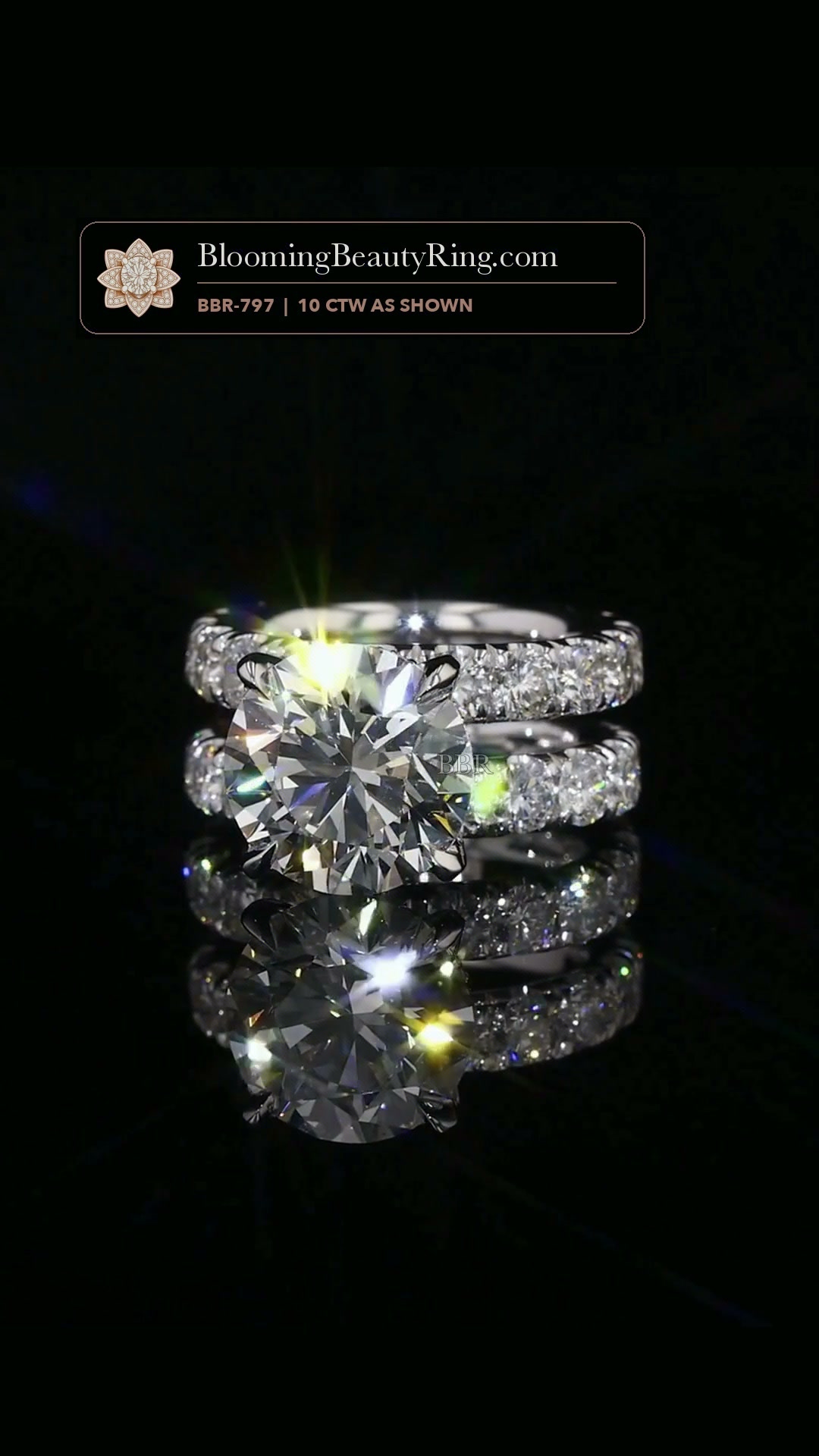 Ten Times the Sparkle – 10 CTW Diamond Engagement Ring – BBR-797 laying down video