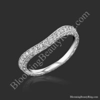 Angled view of the curved hand engraved matching wedding band with milgrain edges - bbr434en-b