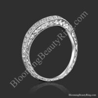 The matching wedding band standing upright showing hand engraving all the way around - bbr434en-b