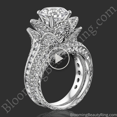 2.08 ctw. Large Hand Engraved Blooming Beauty Wedding Ring Set – bbr434en-set standing up video