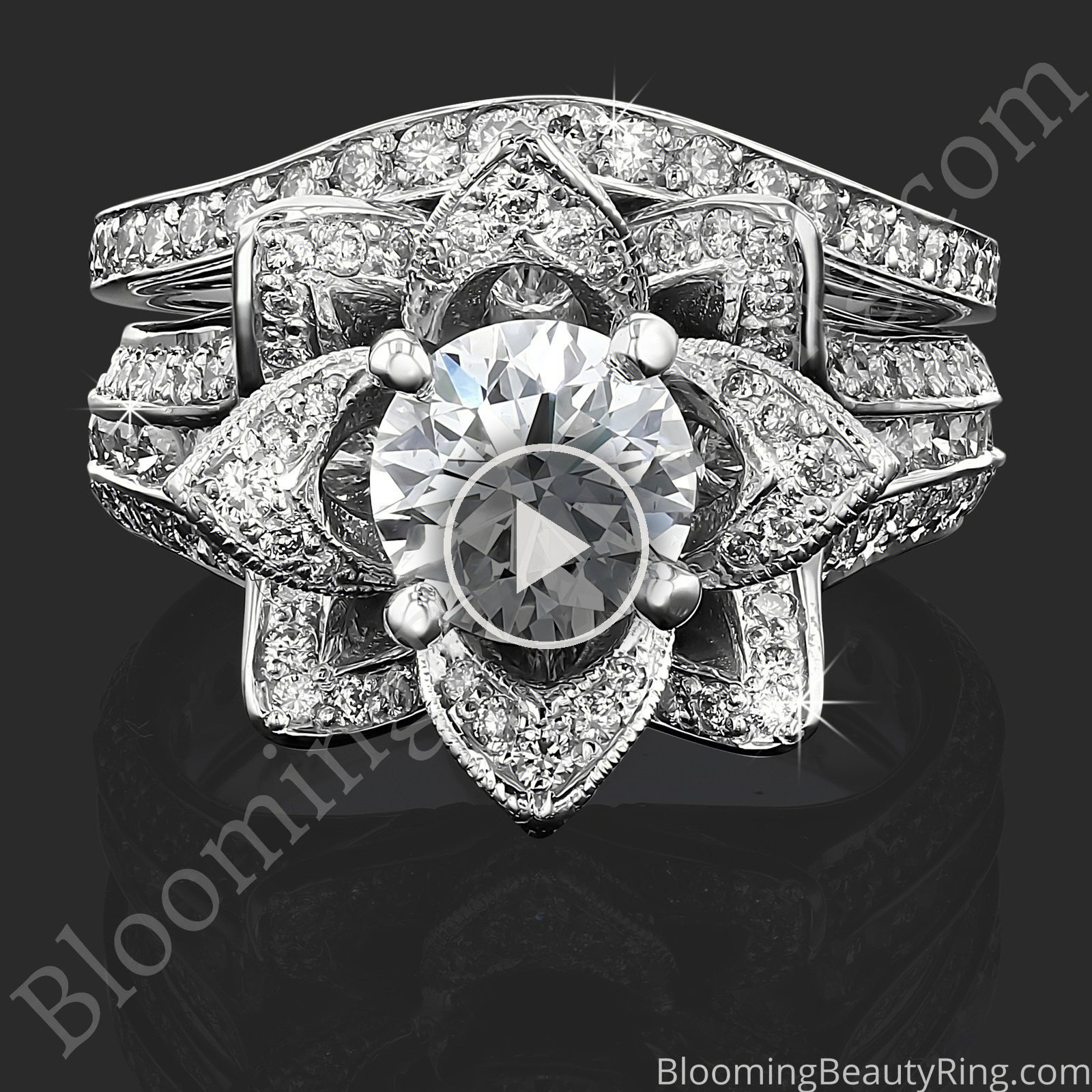 2.08 ctw. Original Large Blooming Beauty Flower Ring Set – bbr434set laying down video