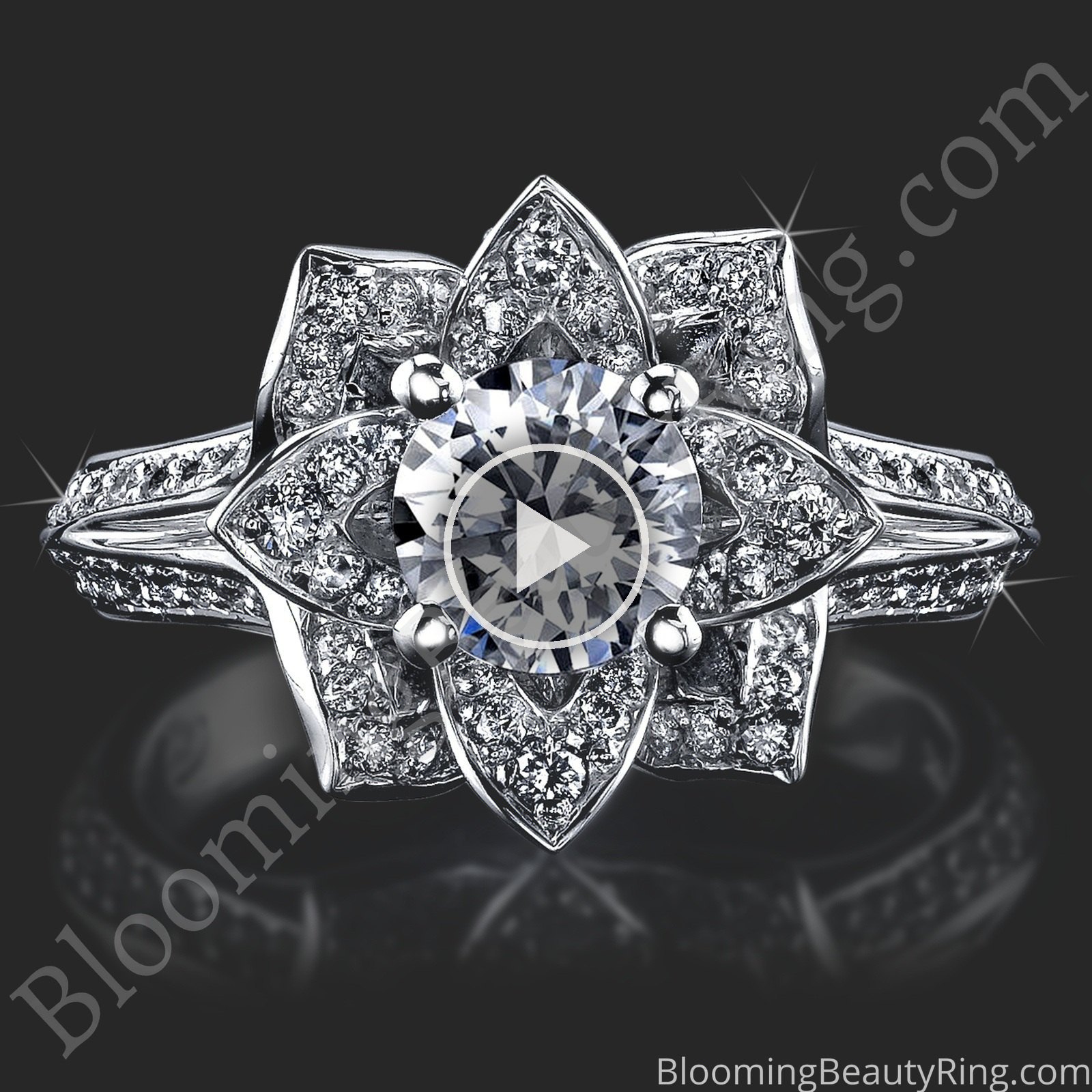 Lotus Ring 8 Petal 1.00 ct. Diamond Band Flower Ring – bbr588 laying down video