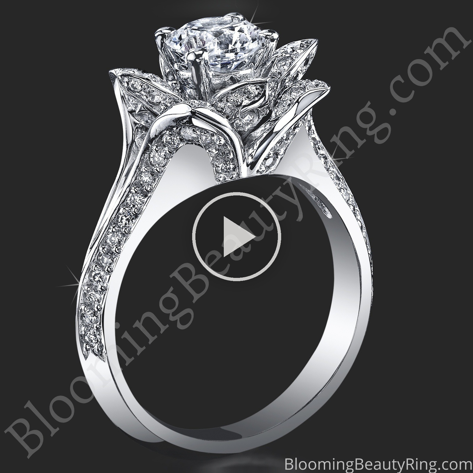 Lotus Ring 8 Petal 1.00 ct. Diamond Band Flower Ring – bbr588 standing up video