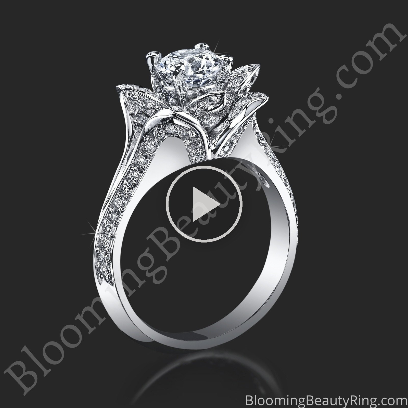 Lotus Ring 8 Petal 1.00 ct. Diamond Band Flower Ring – bbr588 standing up video