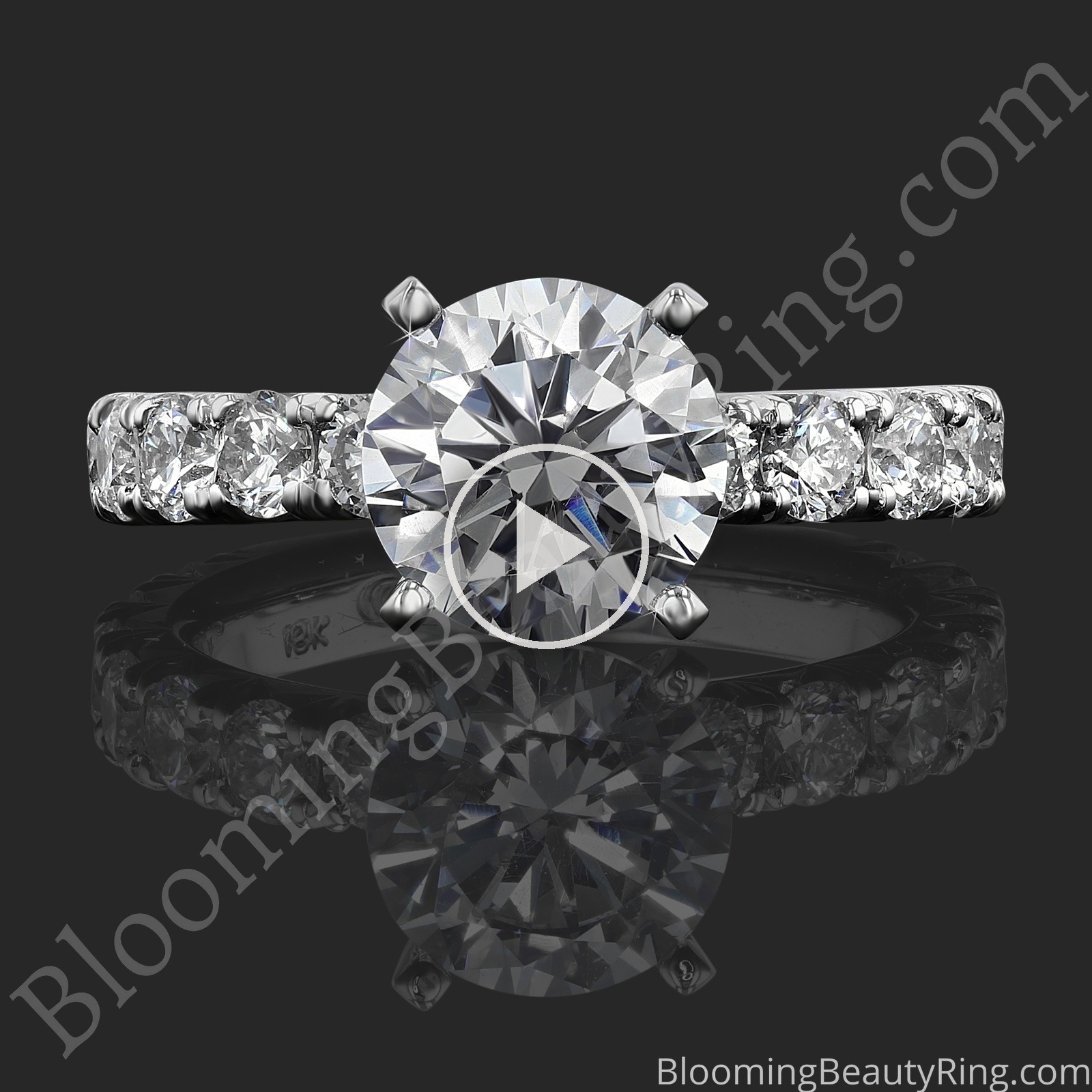 1.55 ctw. French Pavé Diamond Engagement Ring Setting for Large Center Stones BBR-658E-1 laying down video