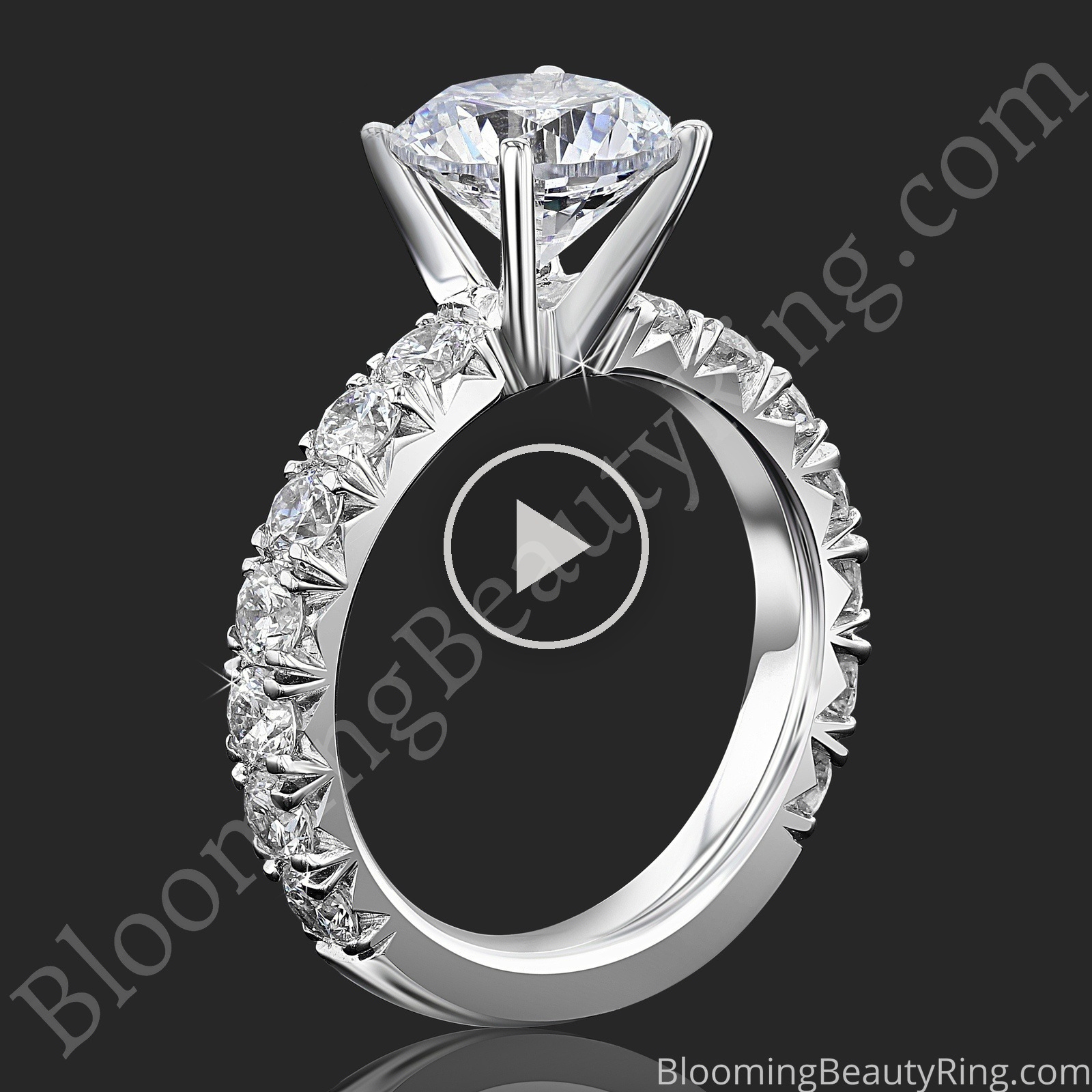 1.55 ctw. French Pavé Diamond Engagement Ring Setting for Large Center Stones BBR-658E-1 standing up video