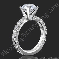 Four-prong French pavé diamond engagement ring setting standing up, bbr658e-1
