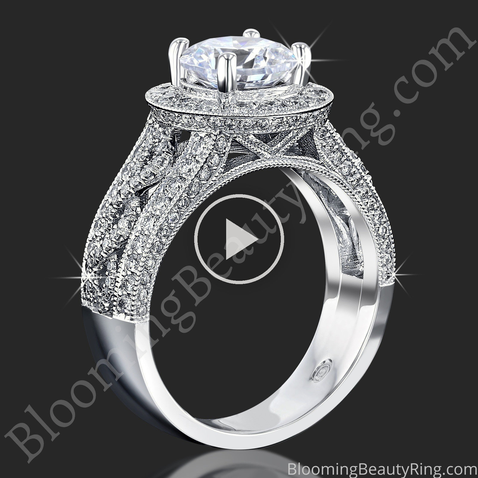 The Diamond Lattice Halo Engagement Ring standing up video