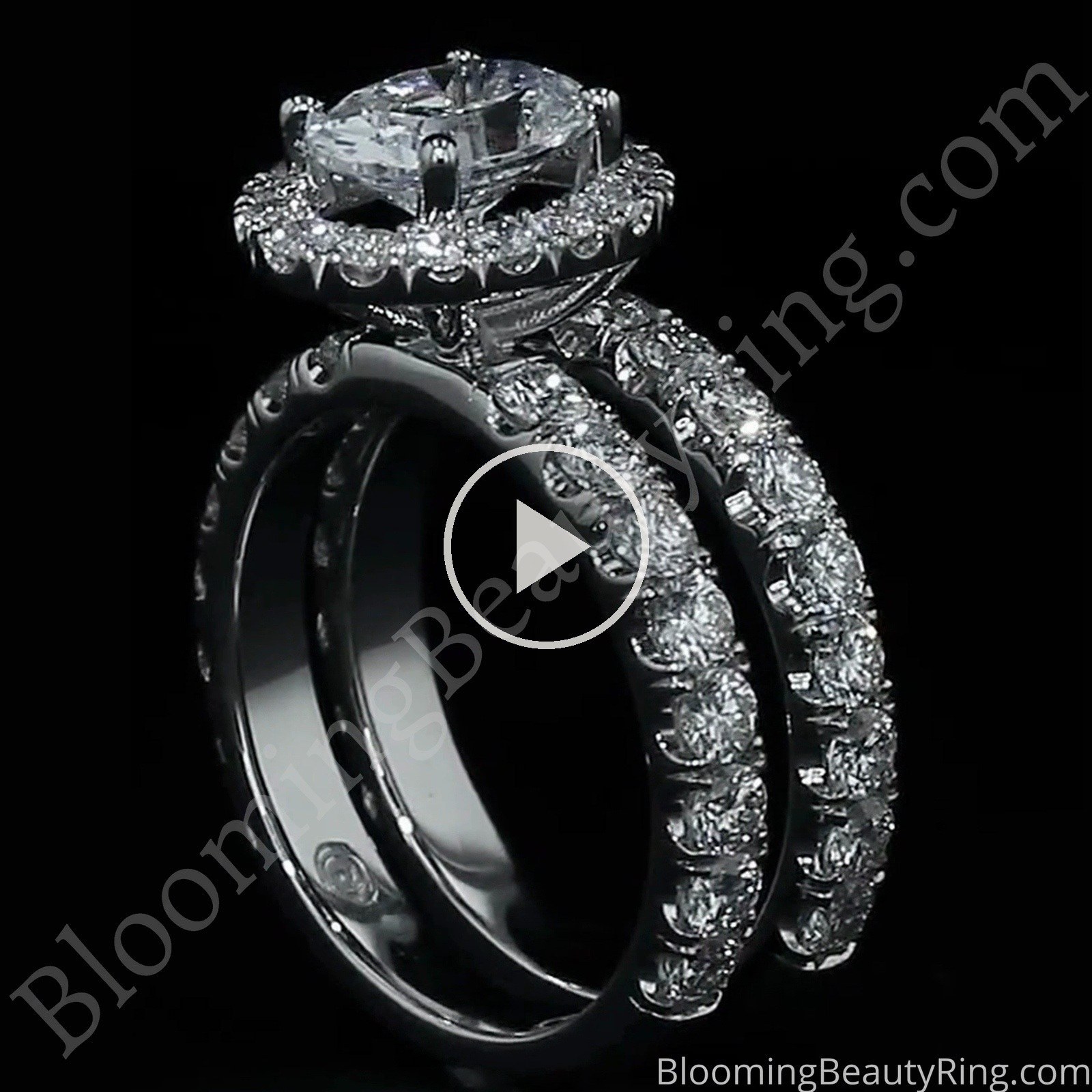 Oval Halo Diamond Engagement Ring Set BBR-727Set standing up video