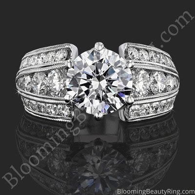 The Trinity Crest – Thick Band Large Engagement Ring with Diamond Paved Crown – BBR505A laying down