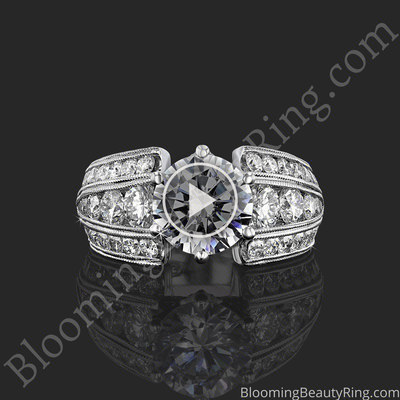 The Trinity Crest – Thick Band Large Engagement Ring with Diamond Paved Crown laying down video