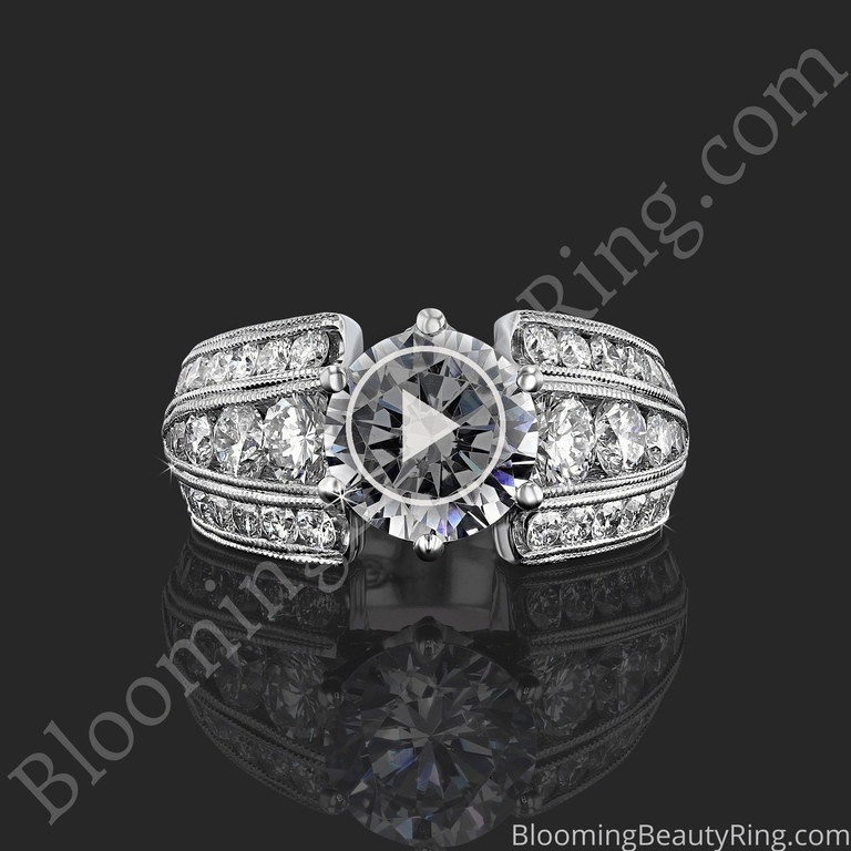 The Trinity Crest – Thick Band Large Engagement Ring with Diamond Paved Crown – BBR505A laying down video