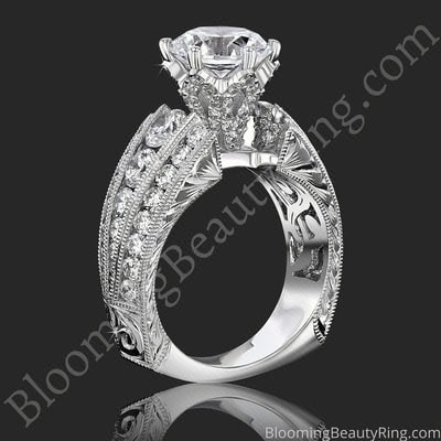 The Trinity Crest – Thick Band Large Engagement Ring with Diamond Paved Crown – BBR505A standing up