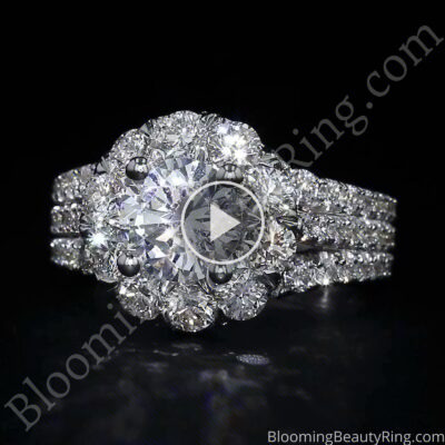 Triple Crown – Three Row Halo Diamond Engagement Ring Setting 2.15CTW – bbr542 laying down video
