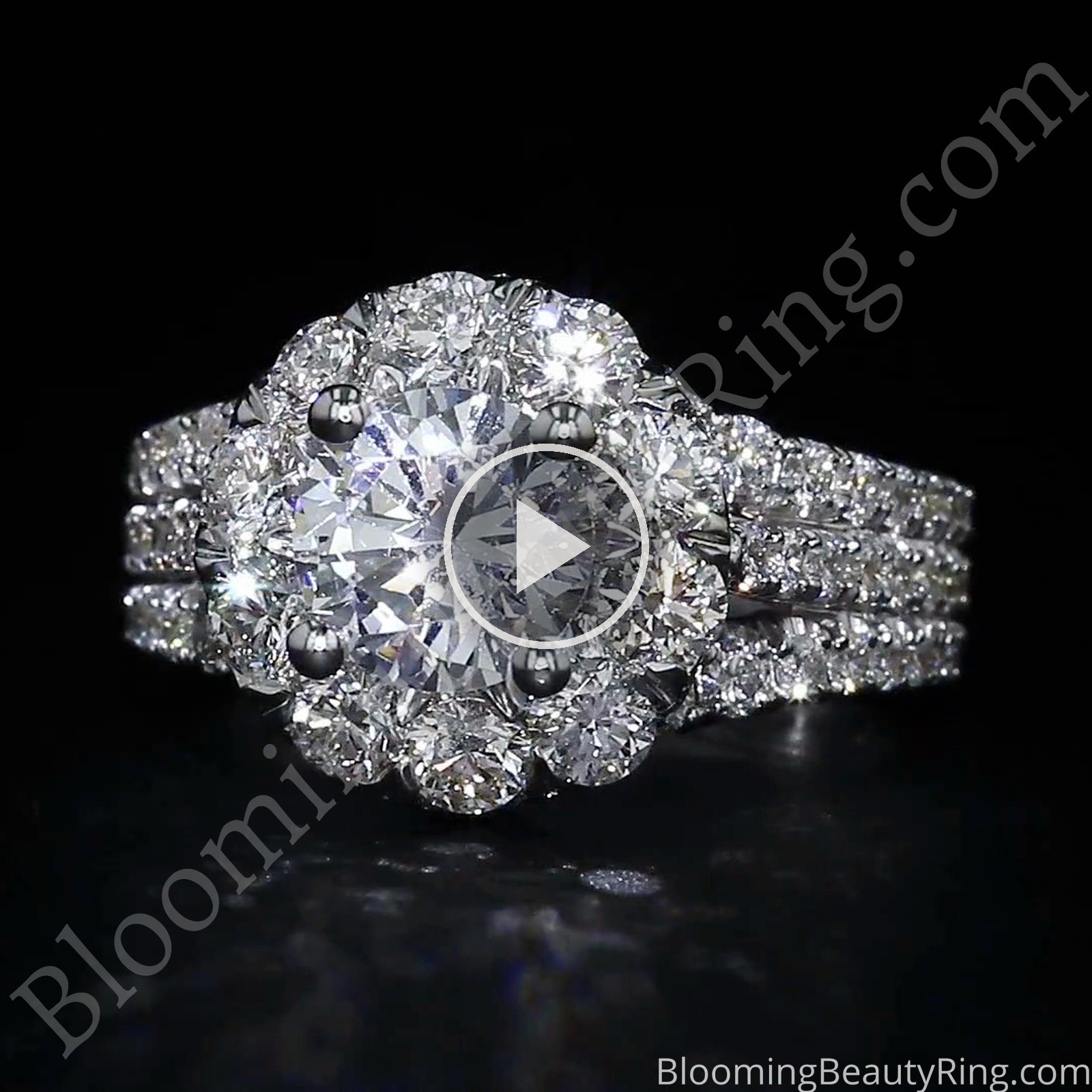 Triple Crown – Three Row Halo Diamond Engagement Ring Setting 2.15CTW – bbr542 laying down video