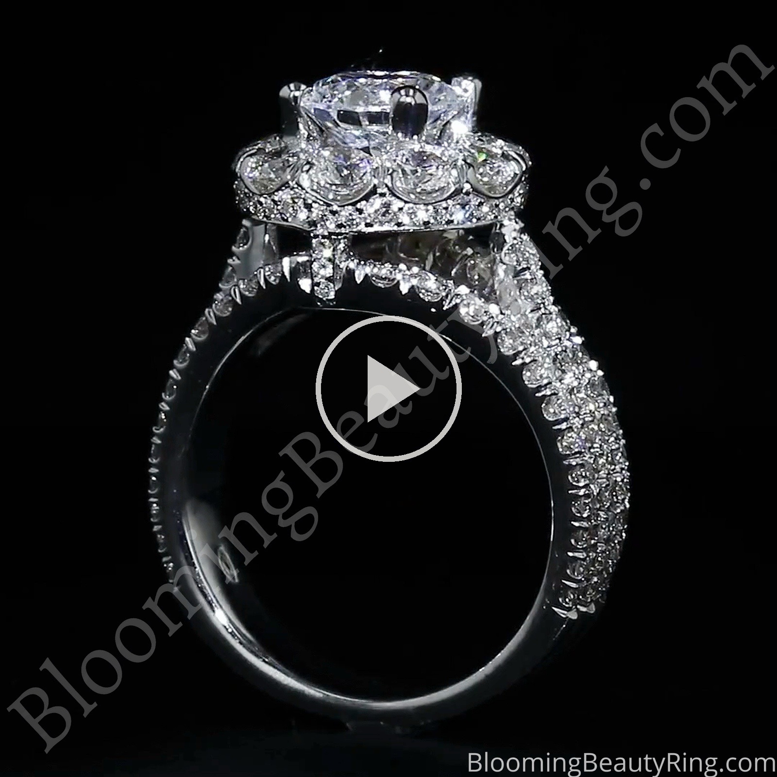Triple Crown – Three Row Halo Diamond Engagement Ring Setting 2.15CTW – bbr542 standing up video
