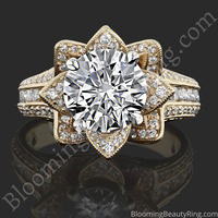 1.78ctw Yellow Gold Large Hand Engraved Blooming Beauty Flower Diamond Engagement Ring – bbr434ygen laying down