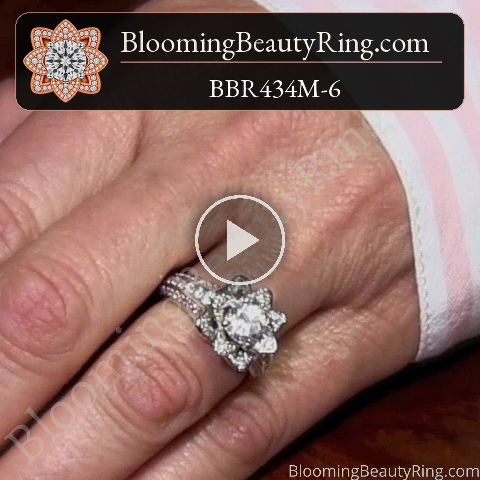 1.38 ctw 6 Prong Original Small Blooming Beauty Flower Ring – bbr434m-6 on hand video