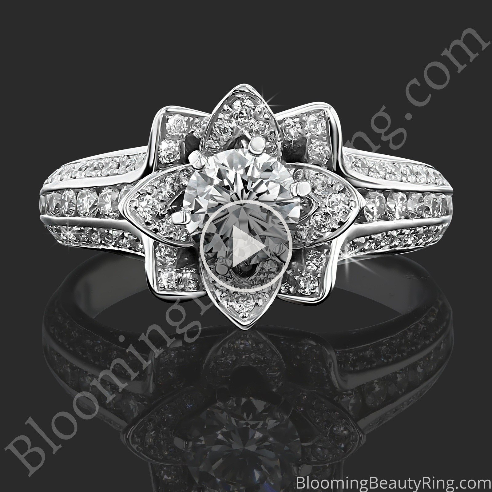 1.38 ctw 6 Prong Original Small Blooming Beauty Flower Ring – bbr434m-6 laying down video