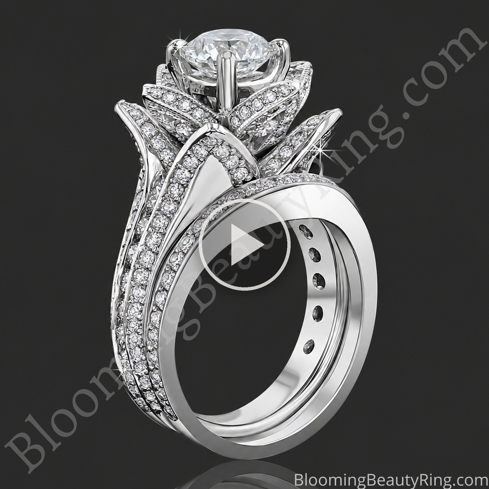 2.08 ctw. Original Large Blooming Beauty Flower Ring Set – bbr434set standing up video