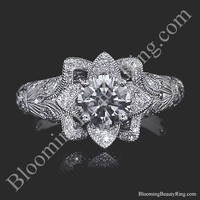 Art Carved Blooming Rose Flower Engagement Ring with Diamond Accents – bbr611 laying down