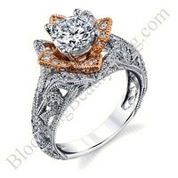 Art Carved Blooming Rose Flower Engagement Ring with Diamond Accents 7