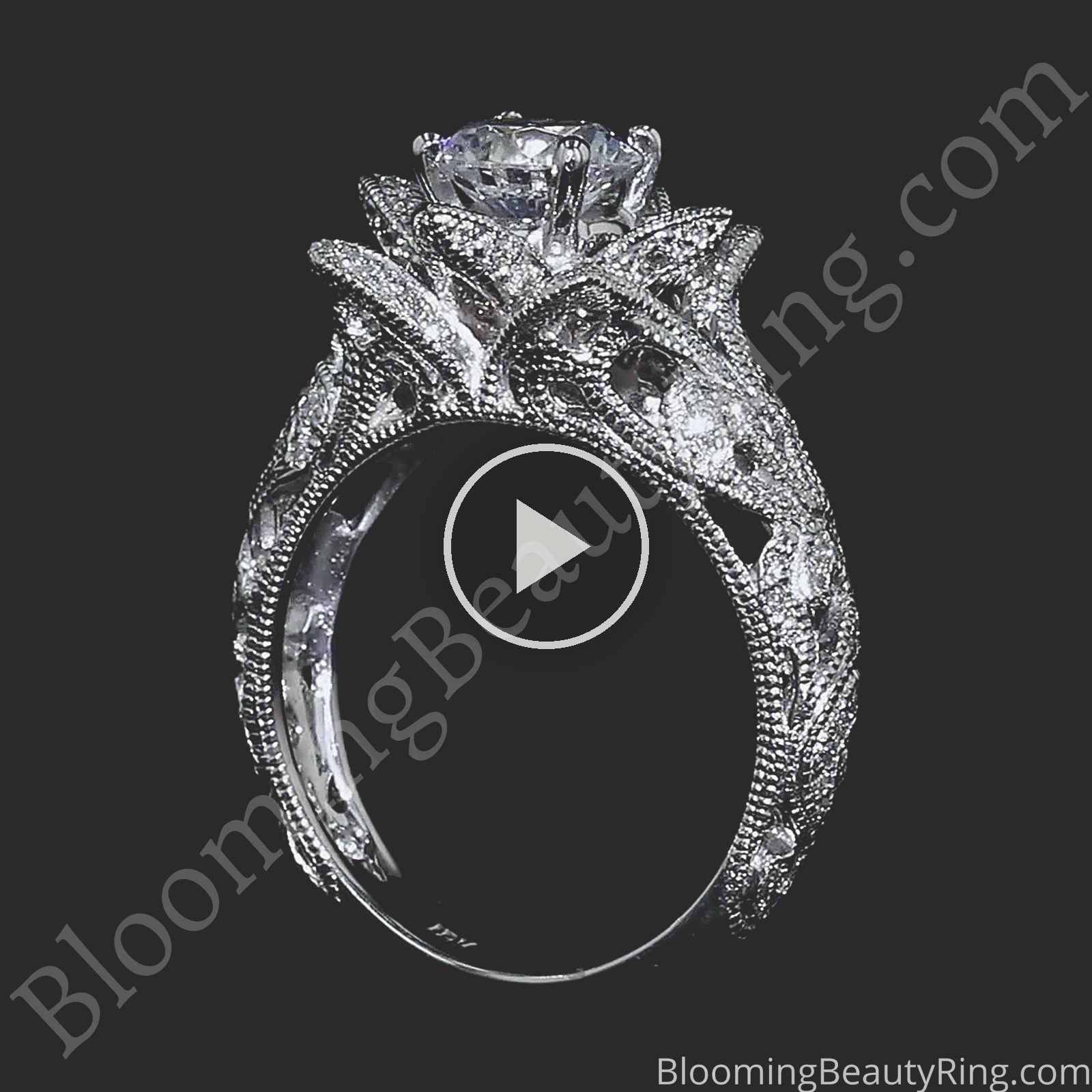 Art Carved Blooming Rose Flower Engagement Ring with Rose Gold Petals – bbr611 standing up video