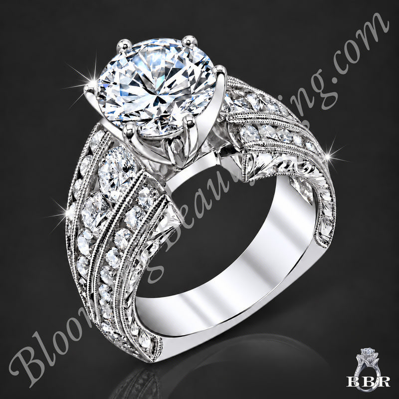 Artisan Etched Trinity Diamond Shank Engagement Ring - bbr505