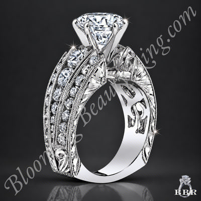 Artisan Etched Trinity Diamond Shank Engagement Ring - bbr505
