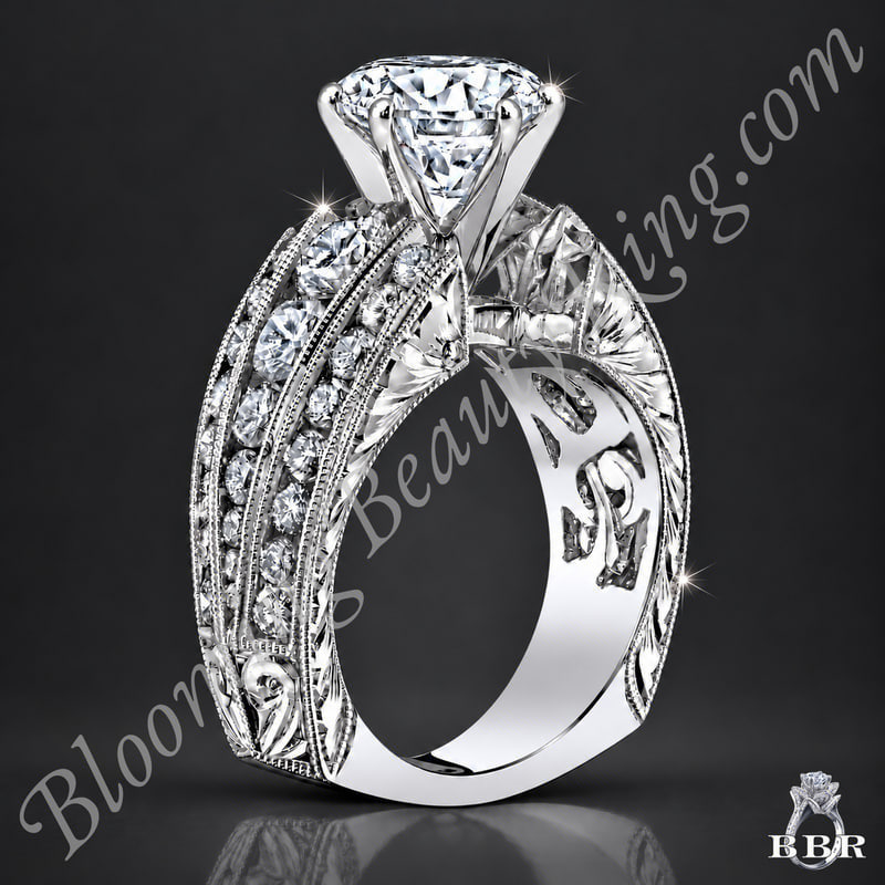 Artisan Etched Trinity Diamond Shank Engagement Ring - bbr505