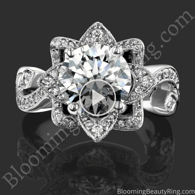 The Large Lotus Swan 1.48 ct. Diamond Engagement Flower Ring – bbr626 laying down video