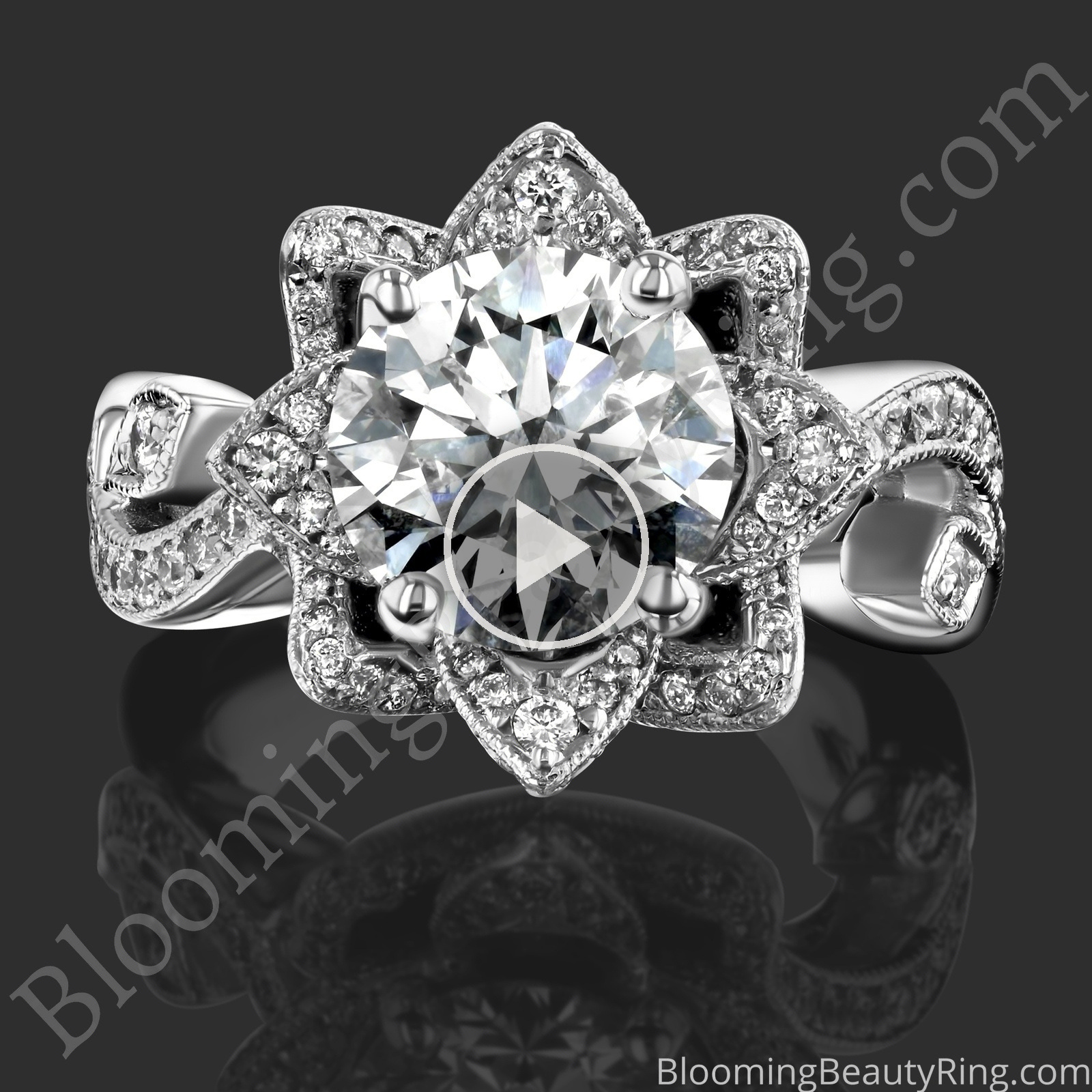 The Large Lotus Swan 1.48 ct. Diamond Engagement Flower Ring – bbr626 laying down video