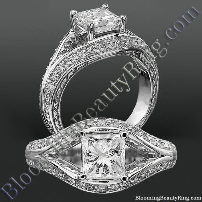 Diamond Paved Artistically Designed Split Shank Engagement Ring