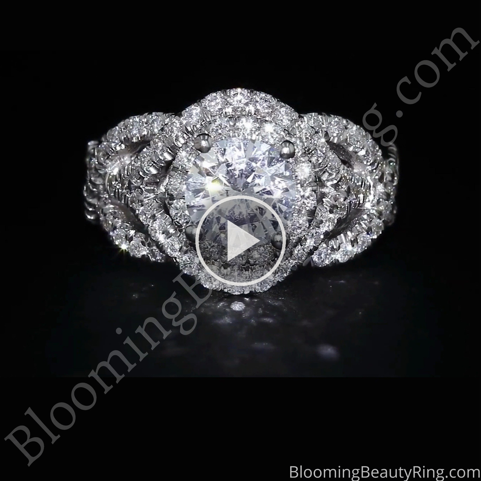 Double Twist Halo Diamond Engagement Ring – bbr592 laying down video