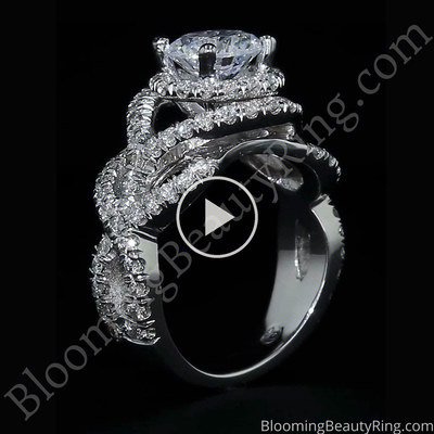 Double Twist Halo Diamond Engagement Ring – bbr592 standing up video