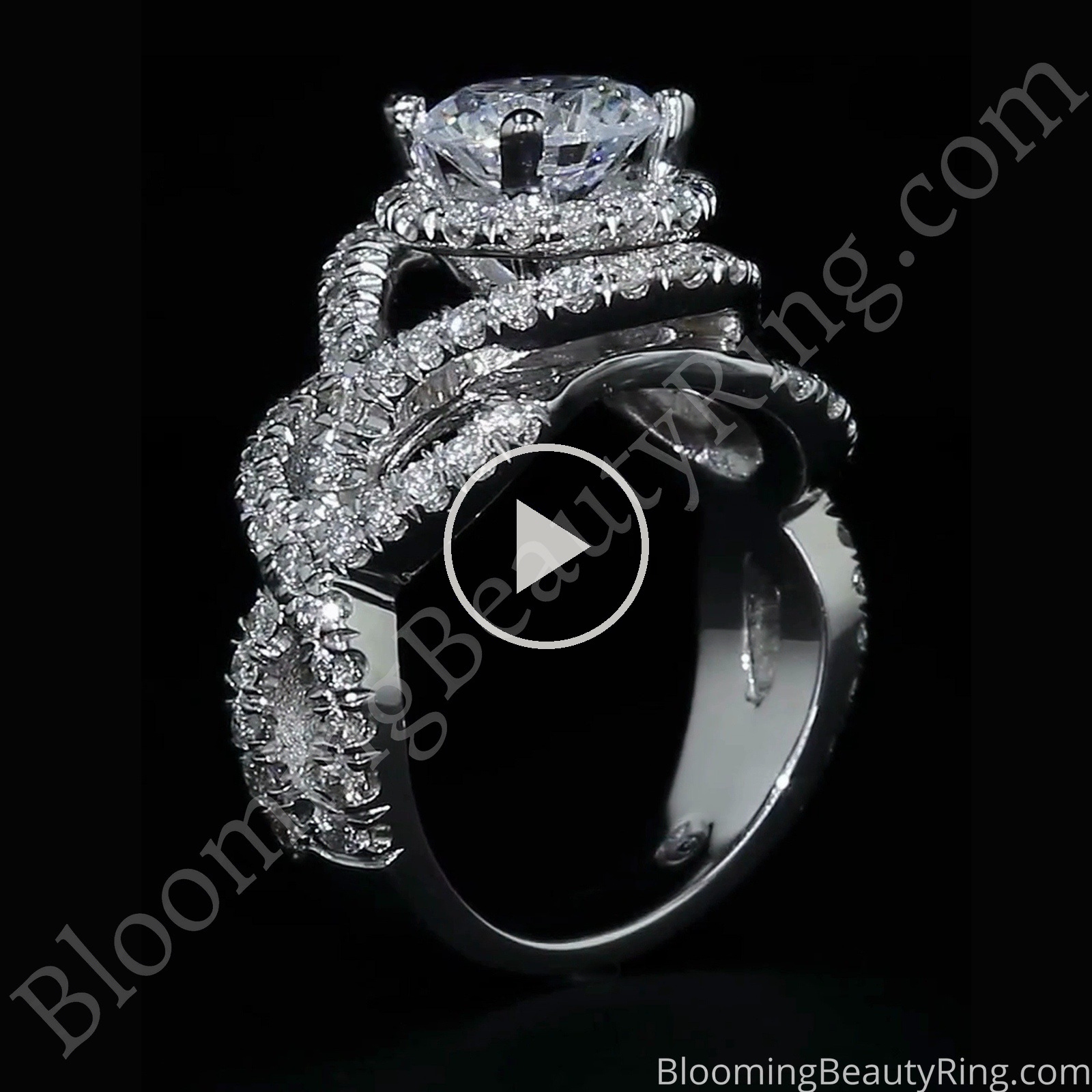 Double Twist Halo Diamond Engagement Ring – bbr592 standing up video