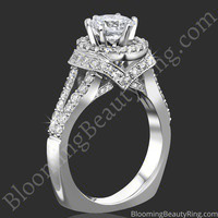 Endless Love – Interlaced Halo Diamond Engagement Ring – bbr701 standing up