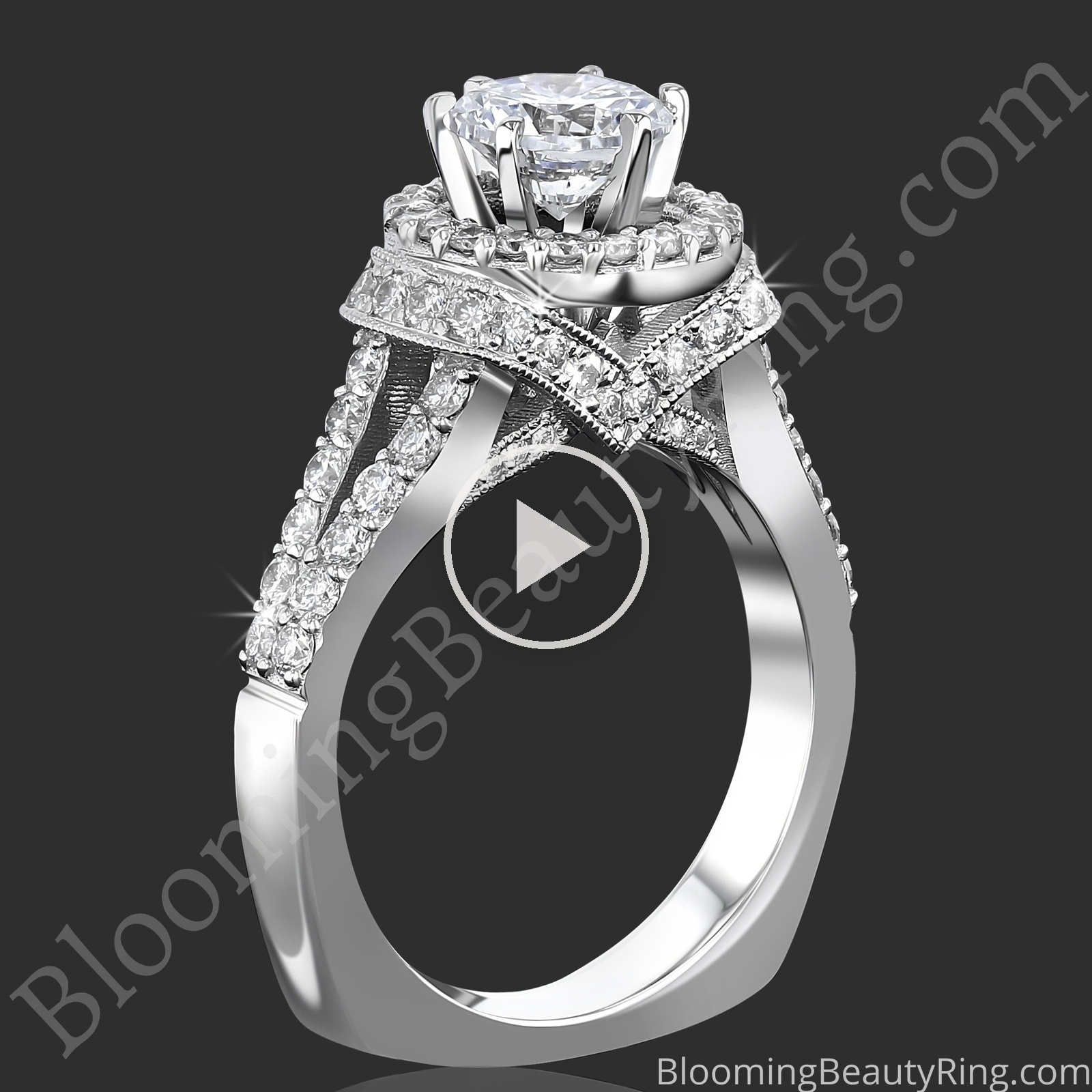 Endless Love – Interlaced Halo Diamond Engagement Ring – bbr701 standing up video