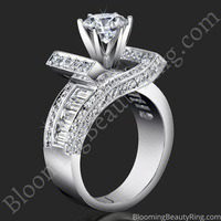 1.85 ctw. Double Seven Round and Baguette Engagement Ring - bbr4549 standing up