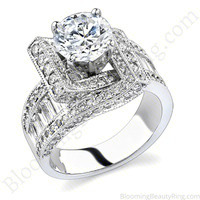 Round center diamond framed square by crystal clear baguettes on the crossover ribbon ring - bbr4549