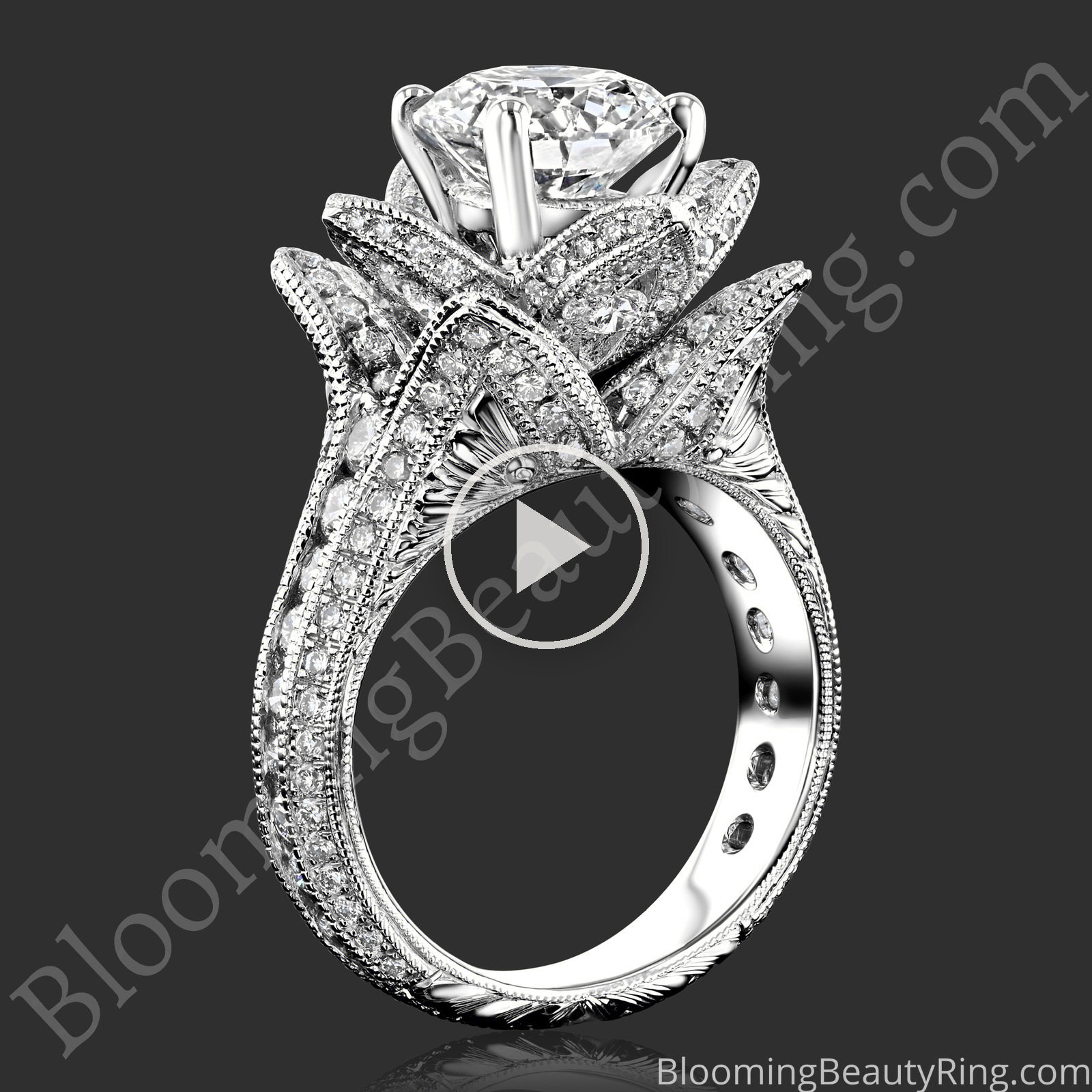 1.78 ctw. Large Hand Engraved Blooming Beauty Ring – bbr434en standing up video