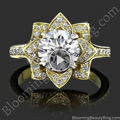 Large Yellow Gold Crimson Rose Diamond Engagement Ring – bbr607-yg laying down video