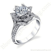 Lotus Ring 8 Petal 1.00 ct. Diamond Band Flower Ring – bbr588 on a white background