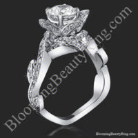 Lotus Ring with Leaves .90 ctw. Diamond Flower Ring