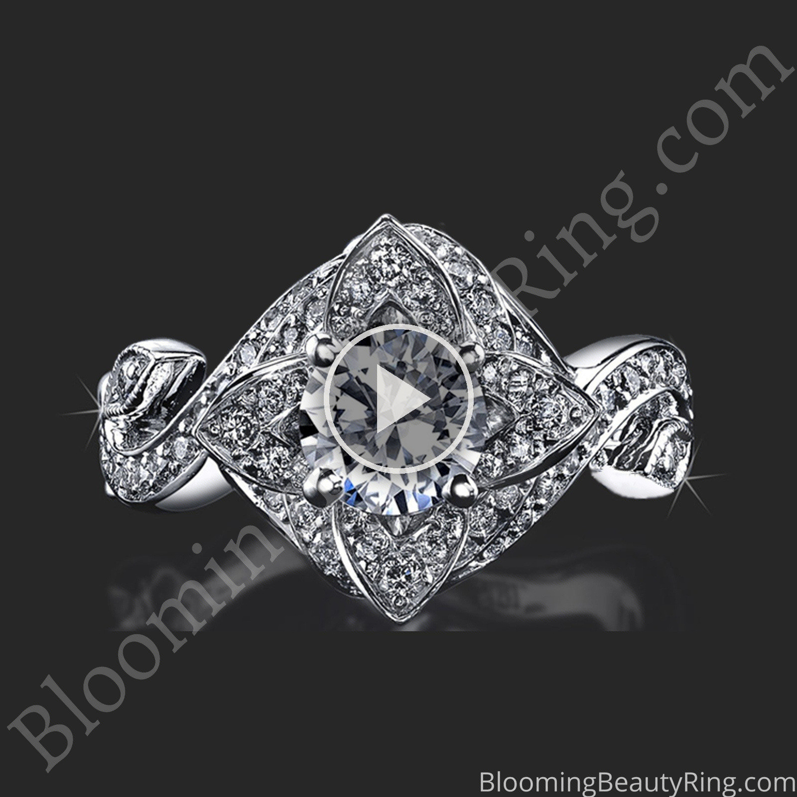 Lotus Engagement Ring with Leaves Laying Down