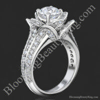 The floral inspired Blooming Beauty flower engagement ring standing tall with pave petals - bbr434m