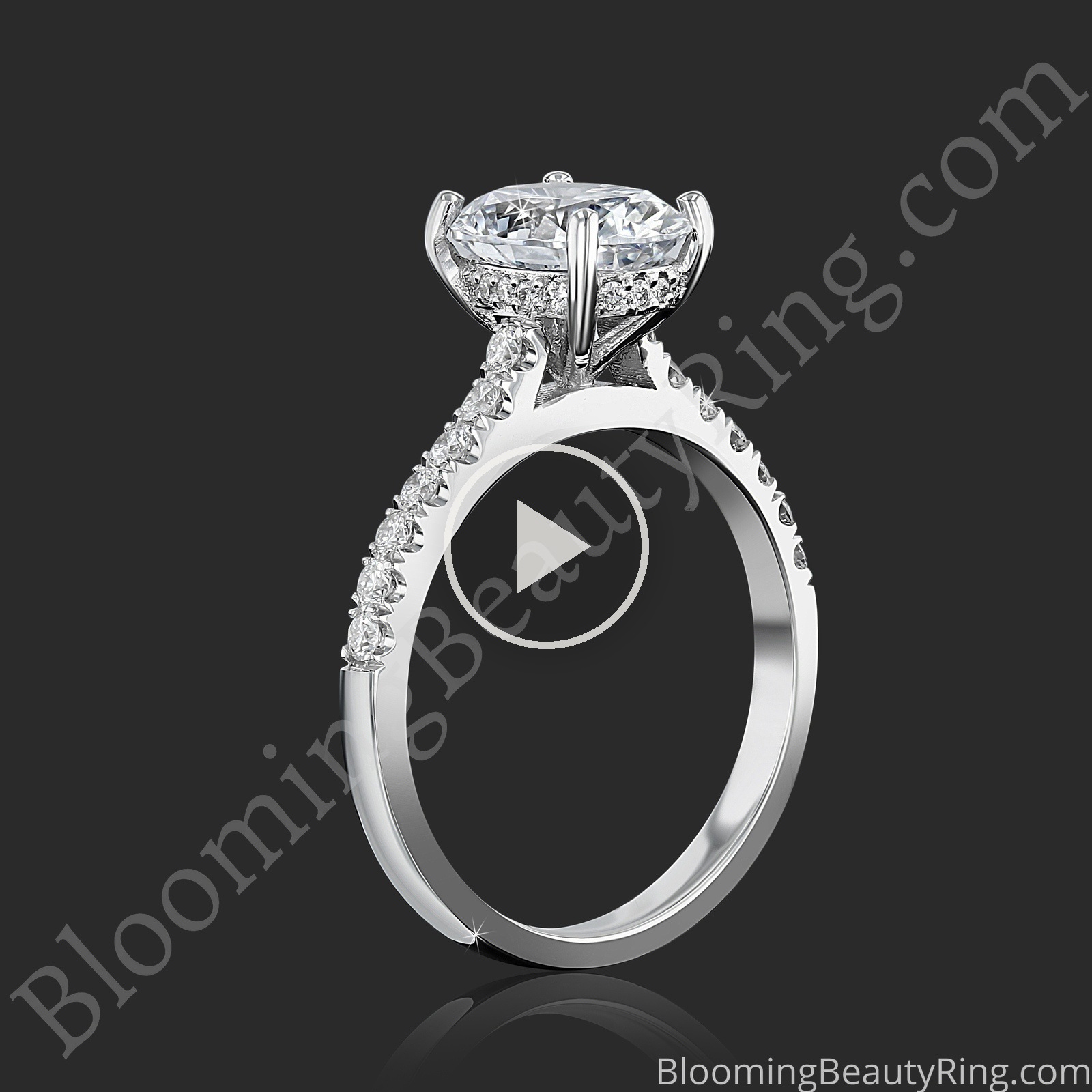 The Oval Embrace – Hidden Halo Diamond Engagement Ring standing up video